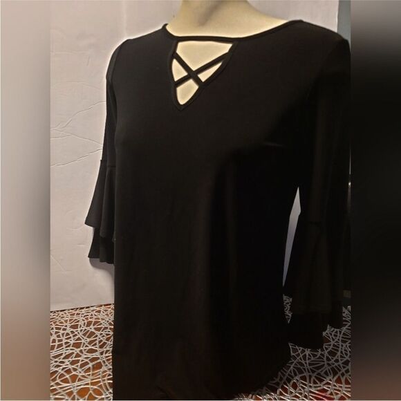 Joseph Ribkoff Belle Sleeve Tunic Style Stretchy Black top woman size 6 #182208 - Picture 3 of 8